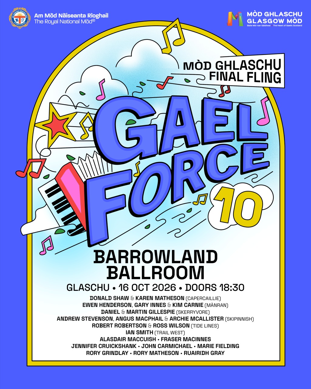Gael Force 10 concert poster with artist information